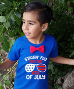 Fourth of July Shirt Toddler Boy God Bless America Memorial Day Patriotic Red Bow Tie Stars Stripes Proud to Be An American Onesie Stayin Fly