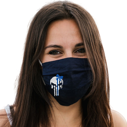 Blue Line Cotton Face Masks Washable Reuseable Law Enforcement American Flag USA Black