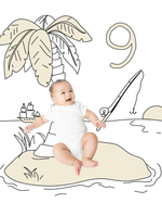 Island Vacation Sketch Baby Photo Backdrop Background Palm Tree Monthly Pictures Milestone Backdrop
