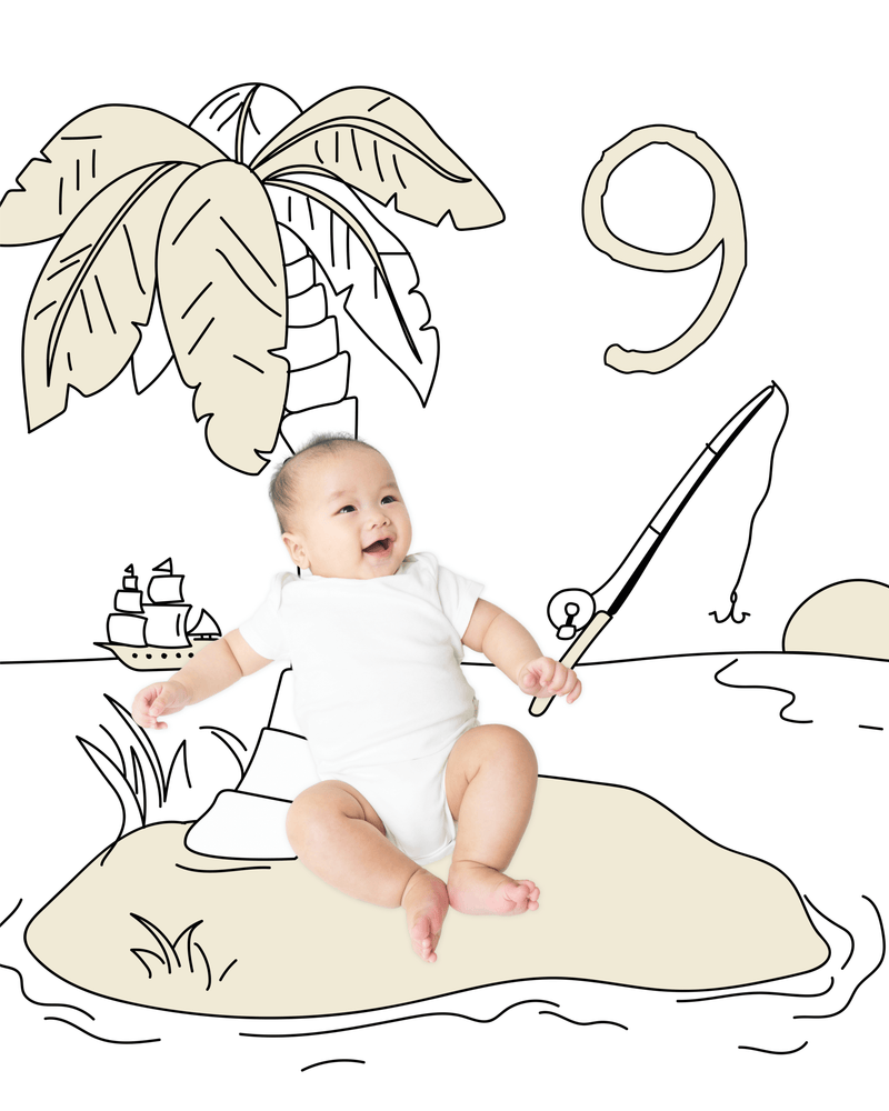 Island Vacation Sketch Baby Photo Backdrop Background Palm Tree Monthly Pictures Milestone Backdrop