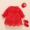 Infant Baby Girl Christening Dress Baptism Valentine's Day Outfit Baby Gift Set Red, Pink or White Dress