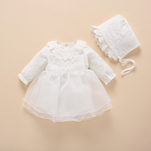 Infant Baby Girl Christening Dress Baptism Valentine's Day Outfit Baby Gift Set Red, Pink or White Dress