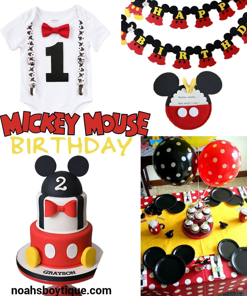 Mickey Mouse First Birthday Party Ideas and decorations. first birthday mickey onesie baby boy