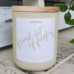 Fresh Out of Fucks Luxury Candle Gift for Her Him Funny Gift luxury wooden wick candles with funny sayings  wooden top grey beige