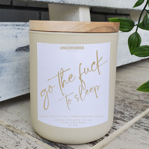 go the fuck to sleep candle luxury wooden wick home decor baby shower gift new mom funny baby shower gift grey