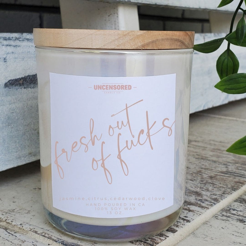 Fresh Out of Fucks Luxury Candle Gift for Her Him Funny Gift luxury wooden wick candles with funny sayings  wooden top iridescent
