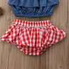 Baby Girl Spring Summer Clothes Red and White Gingham Check Bloomers and Denim Top
