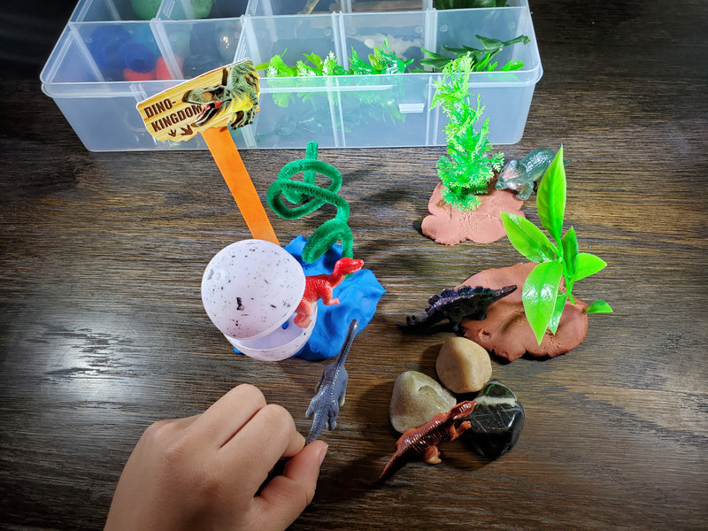 Dinosaur Play Dough Sensory Bin Kit Playdough Box Gift for Boys