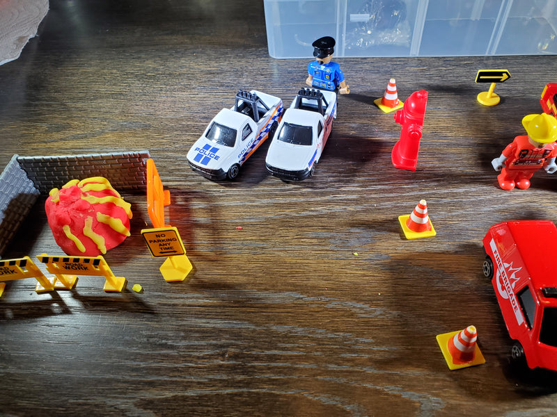 Fire Truck and Police Play Dough Sensory Bin Kit Playdough Box Gift for Boys