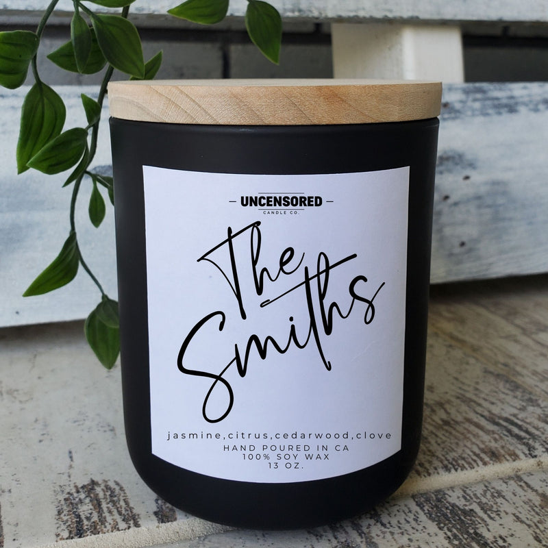 personalized last name candle wedding engagement bridal shower giftLuxury Candle Gift for Her Him Funny Gift for moms home decor wooden wick candles with funny sayings  wooden top black matte