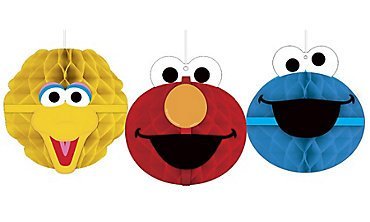 Sesame Street Honeycomb Decorations 3 count Elmo, Big Bird, and Cookie Monster Birthday Party Supplies