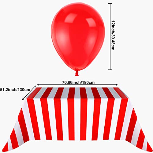 Blulu 2 Packs Red and White Striped Table Cover Tablecloths, with 20 Pieces Balloons and 10m White Ribbon