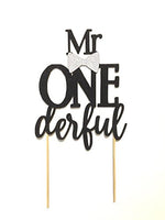 1 pc Mr ONE derful onederful Black Glitter Cake Topper bow tie first Birthday boy Baby shower cake smash party