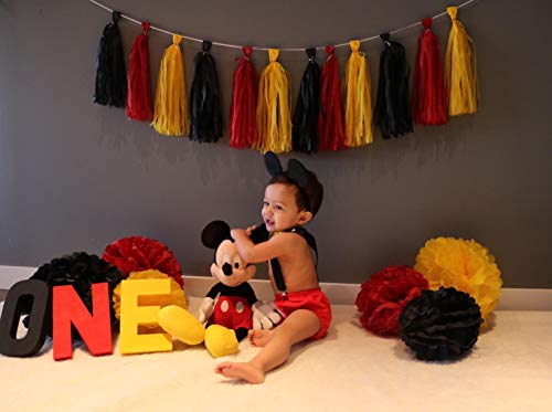 Mickey Mouse Birthday Decorations Mickey Mouse Party Supplies Yellow Black Red Confetti Ballons Fire Truck Birthday Banner,Minnie Mouse Birthday Party Decorations, Mickey Garland Banner