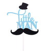 Rainlemon(TM) Glitter Blue Mustache Little Man Cake Topper Birthday Party Baby Shower Gender Reveal Cake Decoration