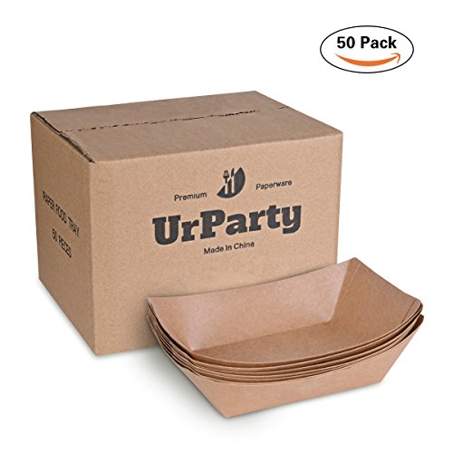 URPARTY - 50 pcs Classic Brown Disposable Paper Food Serving Tray 7" x 5" x 1.5" - 2.5 lb capacity