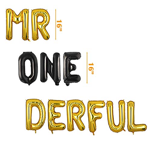 Mr Onederful 1st Birthday Decorations Glittery Wonderful Cake Cupcake Toppers Mr Onederful Foil Balloons Birthday Crown for Little Man/Bow Tie 1st Birthday Boy Baby Shower Party Supplies Decorations