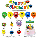 Sesame Street inspired happy birthday party decorations elmo balloon abby cadabby cookie monster balloons cupcake toppers highchair decoration banner