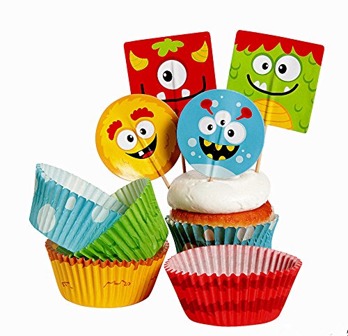 Silly Monsters Kid's Birthday Party Decorations Tableware Bundle (1 Tablecover, 50 Cupcake Picks & Baking Cups, 16 Napkins, 8 Plates & Bonus Bag) by Multiple