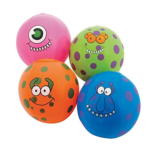 12 Inflatable Mini approx. 4.5" Monster Beach Balls, Assorted