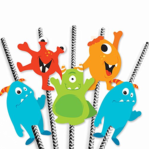 Monster Bash - Paper Straw Decor - Little Monster Birthday Party or Baby Shower Striped Decorative Straws - Set of 24