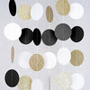 Paper Garland, MerryNine 5 Pack 50ft Glitter Paper Garland Circle Dots Hanging Decor, Paper Banner for Baby Shower, Birthday, Nursery Party Decor (Circle Polka Dots - Black White Gold)