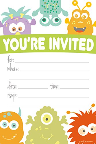 Monster Themed Party Invitations - Fill In Style (20 Count) With Envelopes by m&h invites