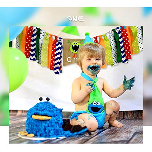 Full Win Shop Cartoon Monster Theme First Birthday Party Decorations- Funny Monster One High Chair Banner, Baby Boy Photo Photo Booth Birthday Party Supplies Decorations