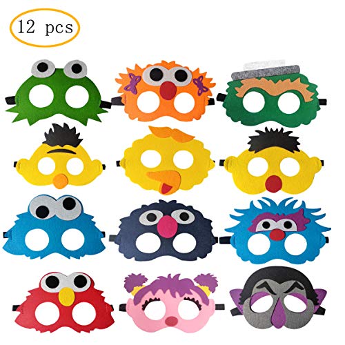 12pcs Sesame Street cartoon mask, boy and girl birthday party dress up character props, Sesame Street theme party supplies, children's photo cartoon props.