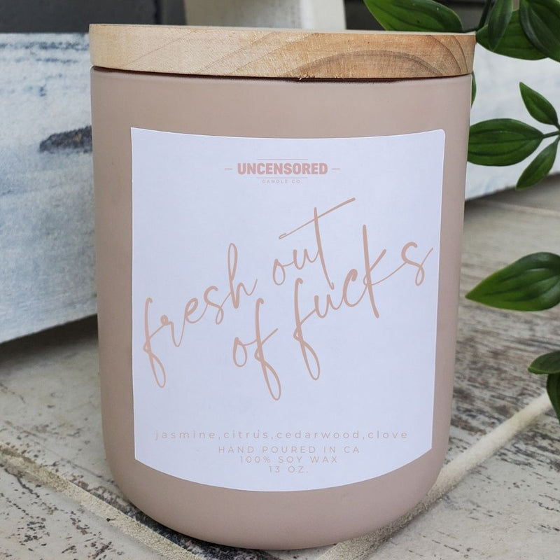 Fresh Out of Fucks Luxury Candle Gift for Her Him Funny Gift luxury wooden wick candles with funny sayings  wooden top blush