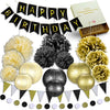 31 Pcs of Black Gold and Cream Birthday Party Decoration Set PomPom Lanterns Polka Dot Triangle Garland Banner (black)