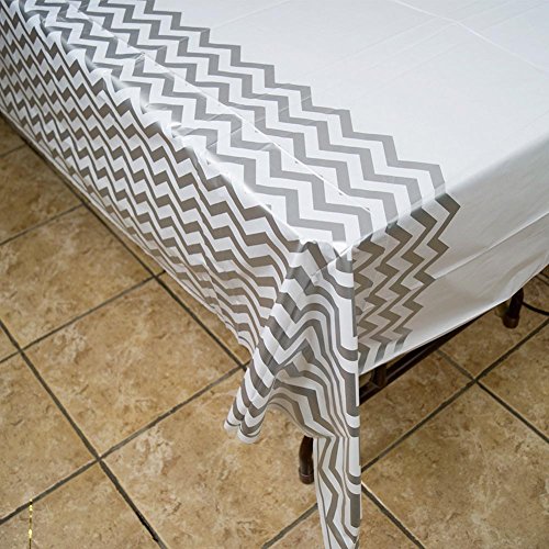 Chevron Plastic Tablecloth, 108" x 54", Silver