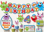 Monster Birthday Banner Party Decoration Supplies - "HAPPY BIRTHDAY" - Handmade in USA