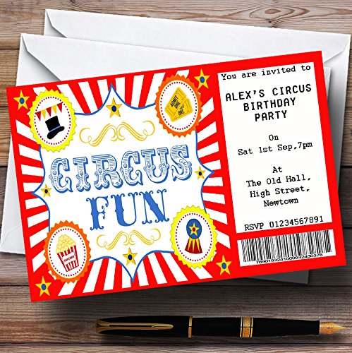 Red Circus Ticket Theme Personalized Birthday Party Invitations