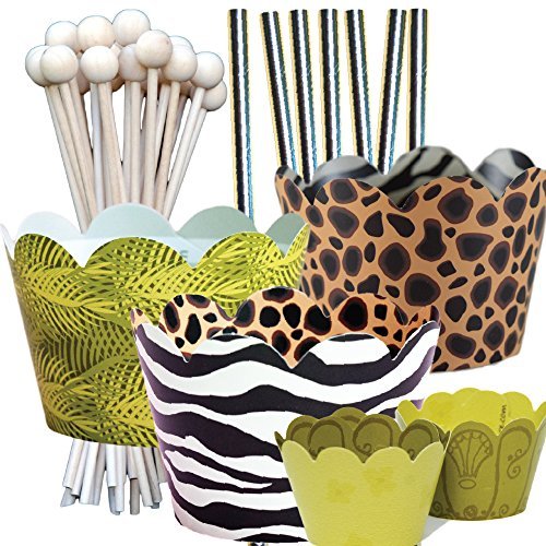 Jungle Animal Print Theme Birthday Party Supplies Pack, Zoo, Zebra, Cheetah, Confetti Couture, 96 Piece Kit