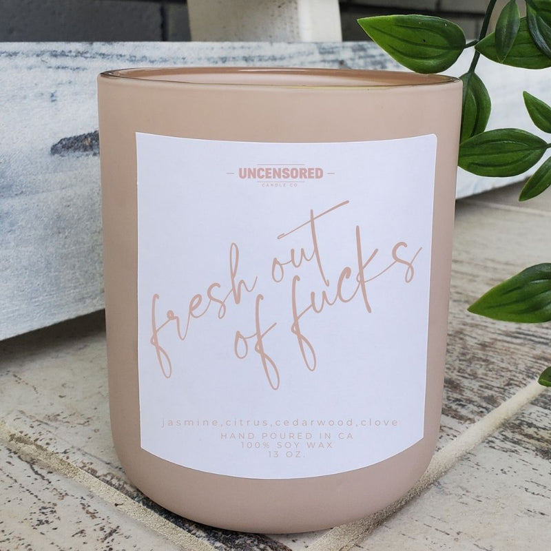 Fresh Out of Fucks Luxury Candle Gift for Her Him Funny Gift luxury wooden wick candles with funny sayings  wooden top blush
