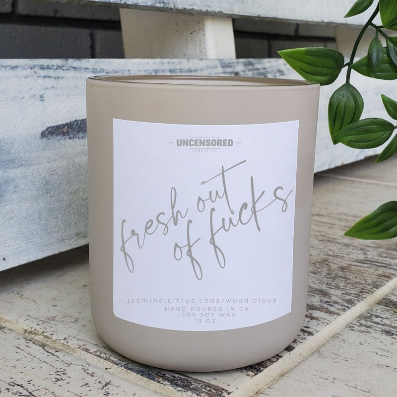 Fresh Out of Fucks Luxury Candle Gift for Her Him Funny Gift luxury wooden wick candles with funny sayings  wooden top grey