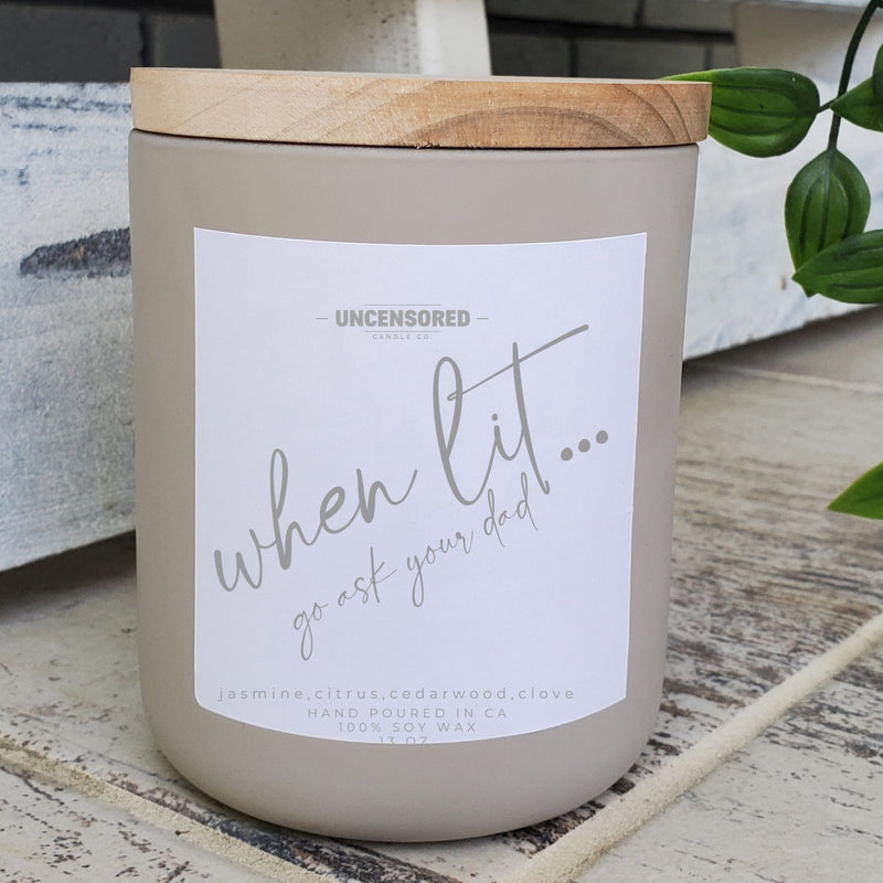 Funny Candle Gifts for Moms when lit go ask your dad gift for girl friend wife mothers day funny luxury candle cream neutral wood wick blush grey