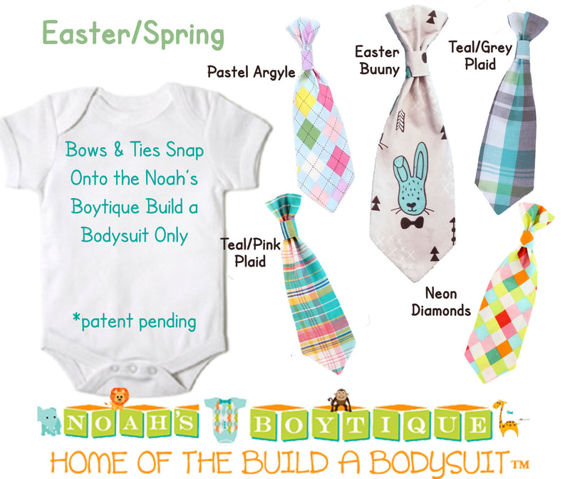 Baby Ties and Bow Ties for Noah's Boytique Build a Bodysuit - Snap On Bow Ties - Bow Ties for Babies - Tie Outfit - Bowtie - Easter - Spring - Noah's Boytique