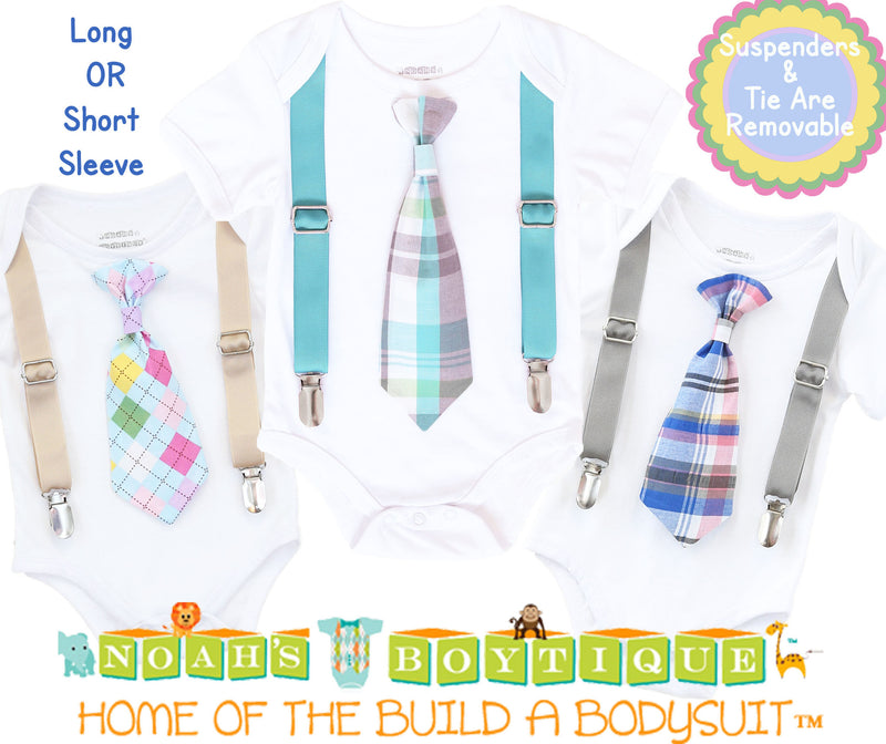 Baby Boy Easter Outfit - Easter Bunny Tie and Suspenders - Easter Outfit Newborn - First Easter - Easter Shirt - Toddler - Infant - Plaid