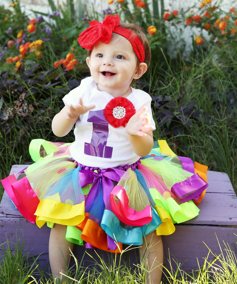 Rainbow Girls First Birthday Outfit - Ribbon Tutu - Colorful - 1st Birthday - Circus - First Birthday Dress - Rhinestones - Pearls - Candy