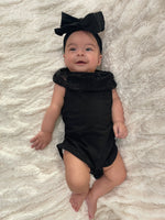 Infant Baby Girl Black Lace Off the Shoulder Romper and Headband Outfit Set Summer Clothes