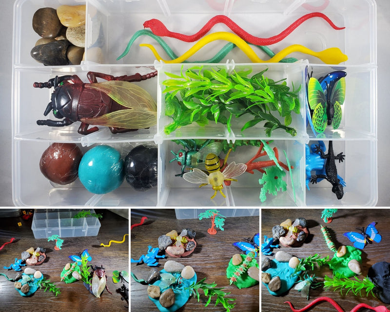 Insects Bugs and Critters Play Dough Sensory Bin Kit Playdough Box Gift for Boys