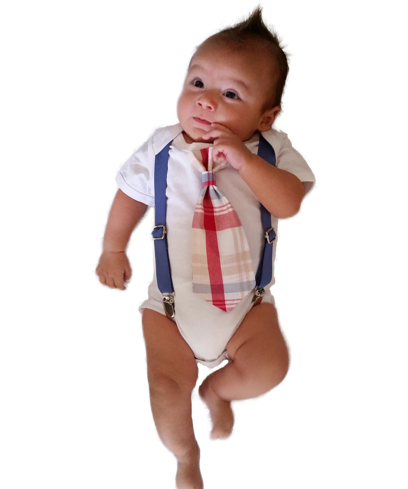 Baby Boy Outfits for Spring - Summer Baby Boy Clothes - Plaid - Preppy - Tie and Suspender Outfit - Blue - Burgundy - Tan - Cape Cod - Boat - Noah's Boytique - Noahs Boytique