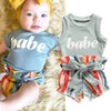 Baby Girl Babe Tank and Stripe Bloomer Shorts With Bow