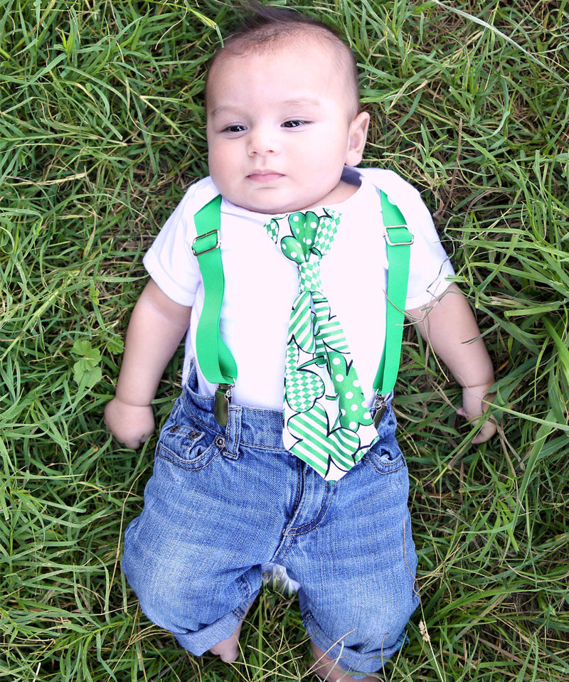 Baby Boy St Patricks Day Outfit - Shamrock Tie - Newborn St Patricks Clothes - First St. Patrick's Day Shirt - Parade - Pageant - Green Pant - Noah's Boytique