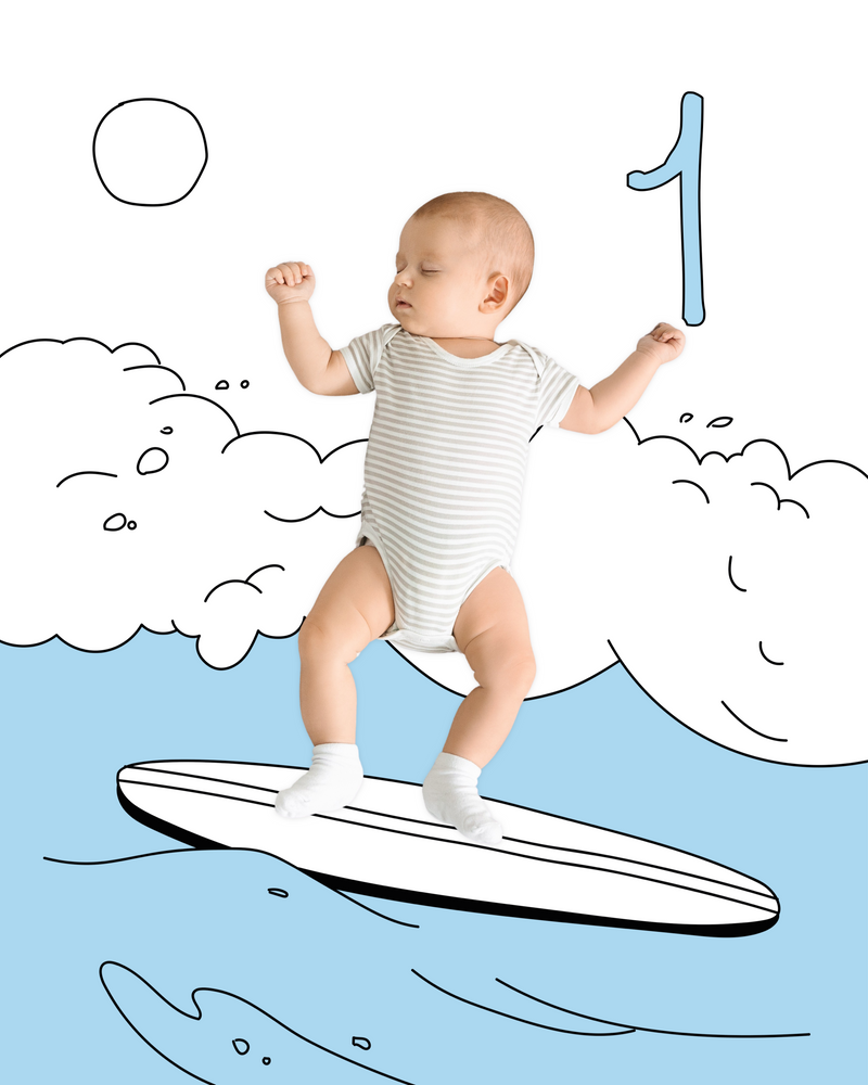 Surfing Sketch Baby Photo Backdrop Surf Board Background Monthly Pictures Milestone Backdrop