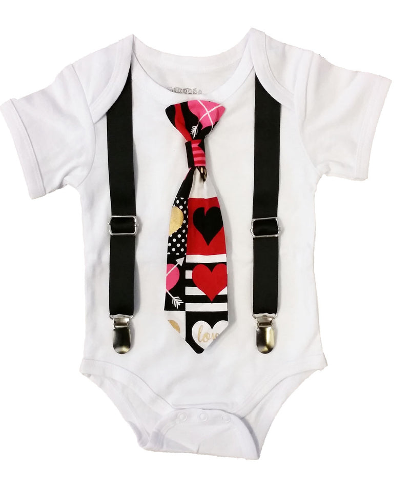 Baby Boy Valentines Outfit - Valentines Day Outfit - Heartbreaker Tie - Heart Tie and Ssupenders - First Valentines - Newborn Valentines - noahs boytique - cupcakemag