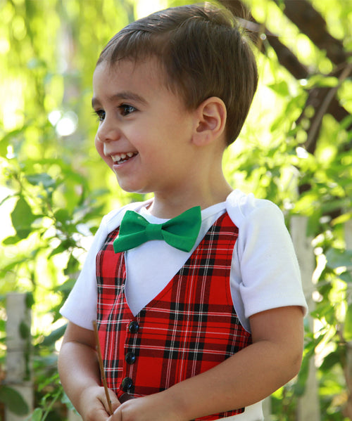 baby boy christmas outfit with vest and bow tie plaid tartan cute shirt first christmas card santa shirt long sleeve 