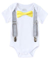 Grey and Yellow Baby Boy Clothes - Baby Boy Outfits - Grey Chevron Suspenders Yellow Bow Tie - Lemons - Lemonade Stand - Spring - Noah's Boytique - CupcakeMag